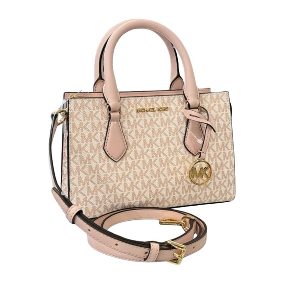 MICHAEL KORS  SHEILA SMALL CENTER ZIP SATCHEL CROSSBODY BAG MK ROSE GOLD/WHITE - Picture 3 of 10